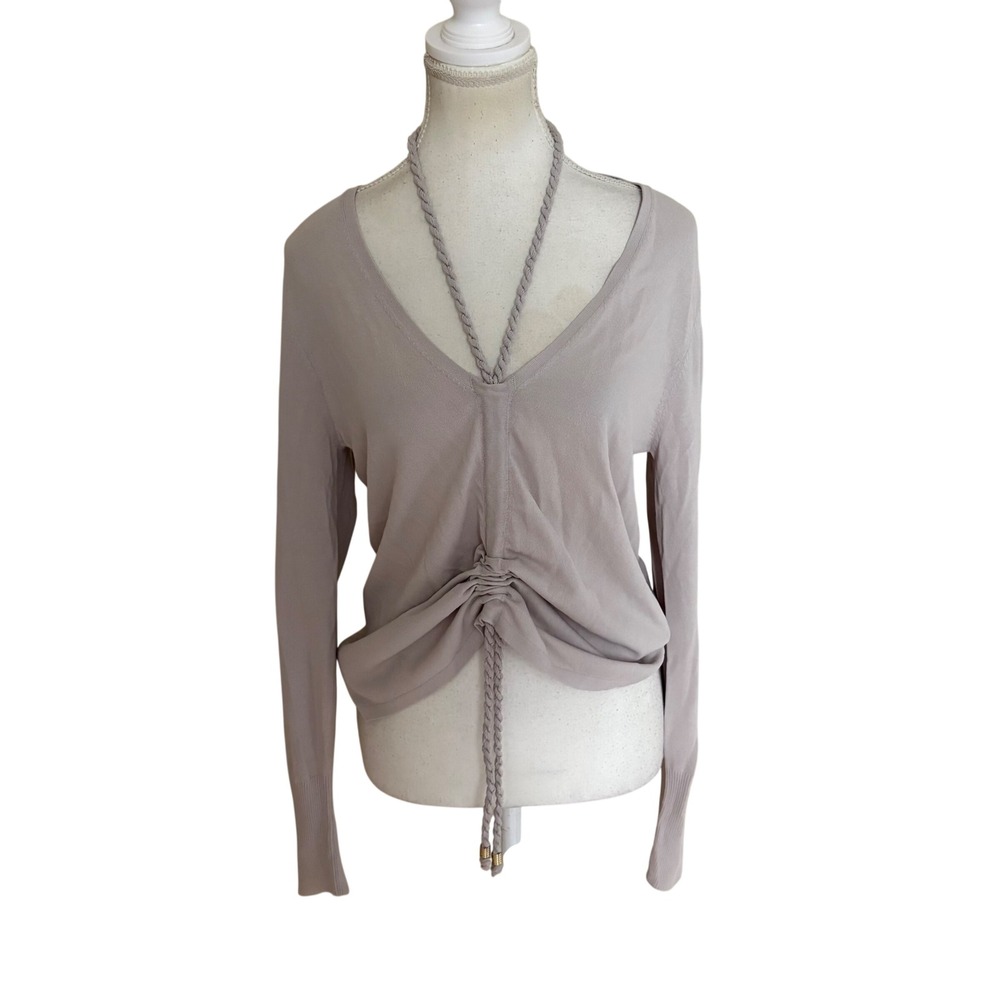 NICHOLAS Gray Front Scrunch Long Sleeve Blouse Size Medium